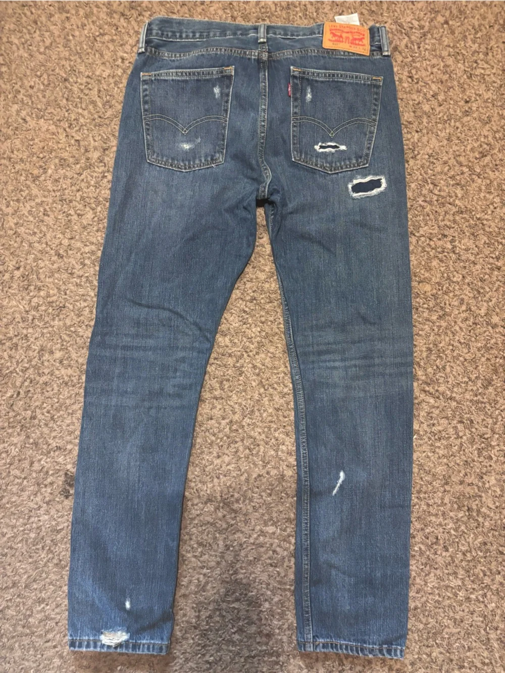 Levi's Men's Straight Jeans - Dark Blue with Distressed Detail